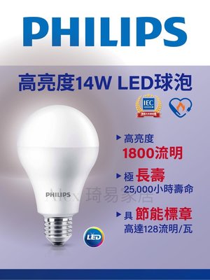 新品【Alex】【飛利浦經銷商】 PHILIPS 飛利浦 14W 高亮度 LED 舒視光 燈泡 2020 新上市