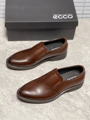 ECCO愛步商務皮鞋男鞋 柔軟舒服 套腳正裝工作皮鞋男 棕色38-44