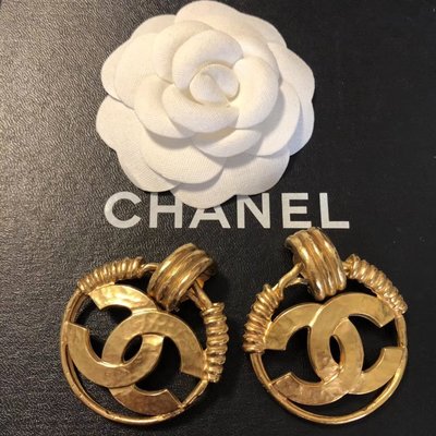 特價Chanel vintage超級美復古夾式金色耳環