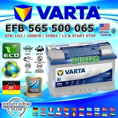 【鋐瑞電池】VARTA D54 EFB 65AH LN3 德國進口 華達 汽車電池 FOCUS KUGA 福特 原廠電瓶