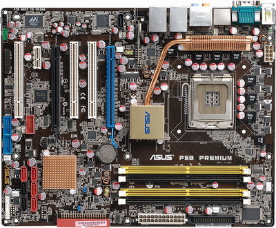 華碩 P5B Premium 全固態電容主機板、775腳位、2個PCI-E插槽、Intel P965晶片組、二手測試良品