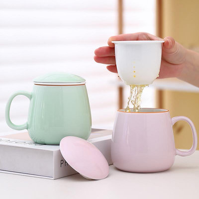 茶水分離杯陶瓷泡茶杯子帶蓋過濾水杯辦公杯現貨禮品杯馬克杯