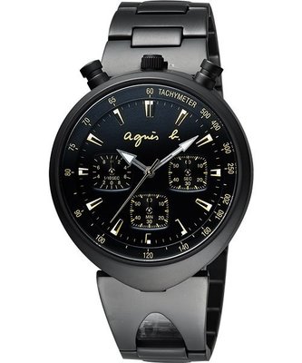 agnes b. 三眼計時腕錶-黑x金/39mm VD55-KS00K