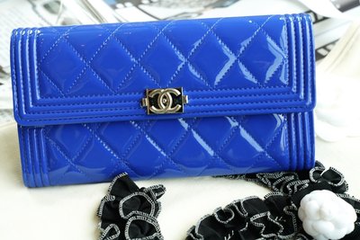 【COCO 精品專賣】Chanel A80286 Boy L-Gusset wallet Boy 漆皮長夾 閃電藍 現貨