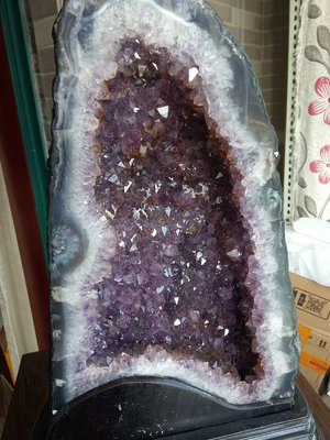 【二手】【巴西紫水晶晶洞共生鈦晶、方解石】 原石 水晶 擺件 【探幽坊】-4581