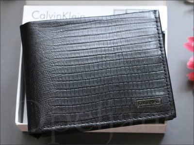 Calvin Klein CK 卡文克萊 黑色 鱷魚壓紋真皮中夾 皮夾 信用卡夾車票 證件夾 禮盒裝 愛Coach包包