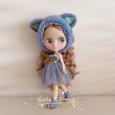 Blythe 動物派對-小藍狸 洋裝【まるこ手工縫製小布娃娃衣服】