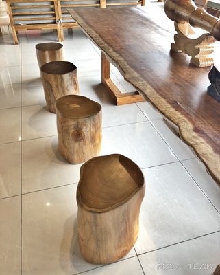【美日晟柚木家具】原木椅 整塊 印尼柚木 泡茶椅 會議椅 無背 保有木頭自然邊