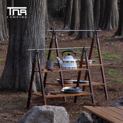 【熱賣精選】TNR戶外露營實木置物架小號2層收納便攜儲物廚房架野餐