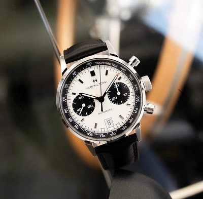 瑞士原裝HAMILTON 漢米爾頓 白面黑圈計時面盤  自動上鏈計時碼錶  熊貓面