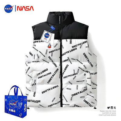 NASA聯名羽絨棉馬甲男士秋冬新款滿印字母背心加厚保暖面包服外穿-木初伽野