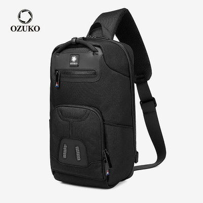 【現貨】快速出貨Ozuko 男士胸包防水側背包 適合青少年優質 USB 充電側背包斜背包