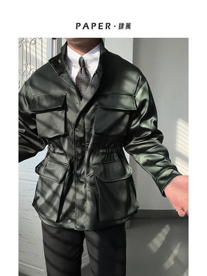 PAPER肆萬墨綠色高級感緞面獵裝夾克保暖夾棉防風立領外套型男潮-木初伽野