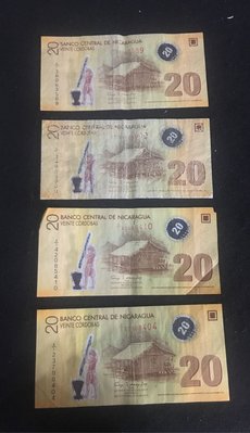 中南美州尼加拉瓜塑膠紙幣20元4張