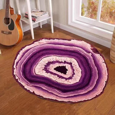 跨境創意款圓形年輪地毯仿真木頭紋理復古圓形地毯電腦轉椅地墊子