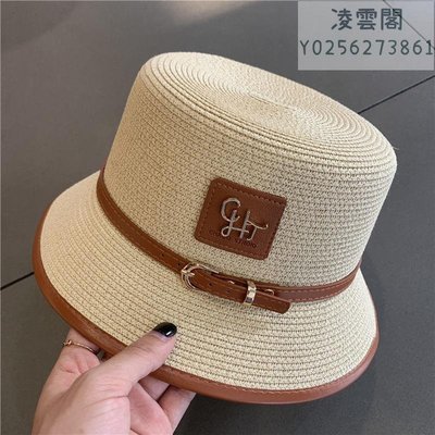 日本可折疊草帽子夏天沙灘度假遮陽帽寬檐百搭漁夫帽網紅盆帽