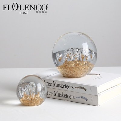 【天天百貨】創意北歐簡約金泡手工玻璃球時尚現代客廳樣板間家居軟裝飾品擺件