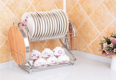 ☆╮布咕咕╭☆雙層不鏽鋼碗碟餐具瀝水架附砧板架 廚房碗盤置物收納架