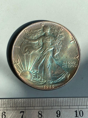 首年份美國行走女神，1986年，五彩銀幣，品相如圖，按圖發貨33364