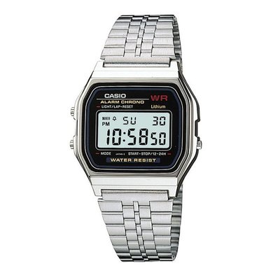 【金台鐘錶】CASIO卡西歐 復古風潮的方形經典電子錶 (三折式帶扣) 金屬錶帶系列 A159W-N1