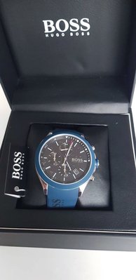 HUGO BOSS Velocity 黑色面錶盤 藍色橡膠錶帶 石英 三眼計時 男士手錶 1513717