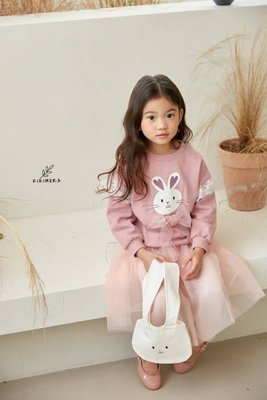 韓國 粉色蝴蝶結紗兔兔上衣 現貨5-15 女童 蘋果布丁韓國童裝