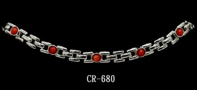 CR-680 白K台鑲紅珊瑚圓珠7個(3MM)手鍊7”