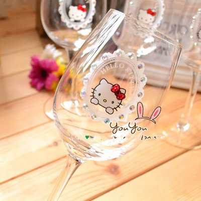 Hello Kitty 凱蒂貓KT玻璃杯紅酒杯水杯香檳杯高腳杯水晶杯（2支裝）