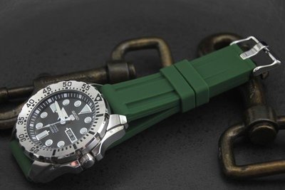 高質感20mm矽膠錶帶替代小沛雙凹溝紋oris promaster seiko 軍綠色