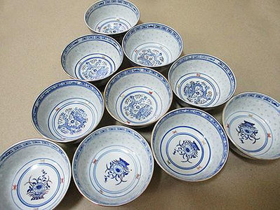 早期中國景德鎮透光米粒碗 10 個一組，大同瓷器股份有限公司
