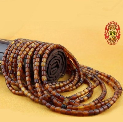 天然藏式紅花牦牛角桶珠108顆佛珠手串西藏金絲牛角念珠手鍊項鍊