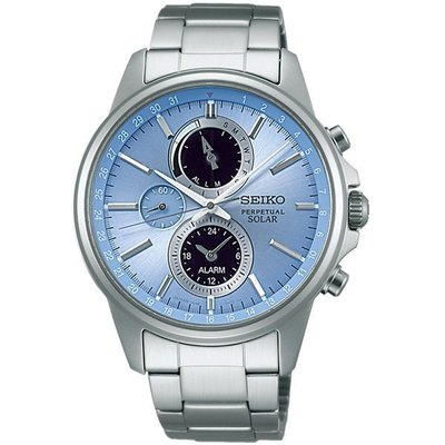 SEIKO SPIRIT 太陽能 動力儲存鬧鈴三眼計時腕錶_42mm(藍) V198-0AC0B
