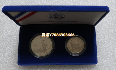 美國1986年自由女神紀念1元銀幣 半元鎳幣一對 原盒原證 銀幣 紀念幣 錢幣【悠然居】396