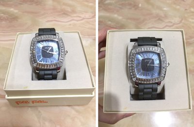 FOLLI FOLLIE品牌漂亮閃亮鋯石方鑽小圓鑽橡膠錶帶手錶