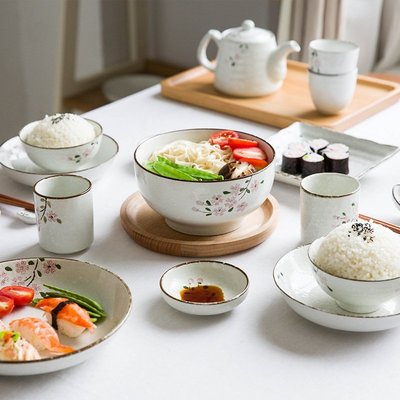 現貨熱銷-日式手繪櫻花陶瓷餐具壽司盤子家用米飯碗湯碗面碗菜盤#歐式 #簡約 #便捷生活