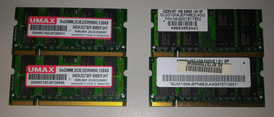 筆電用DDR2記憶體，800/2G兩條，667/1G兩條，共4條一起賣