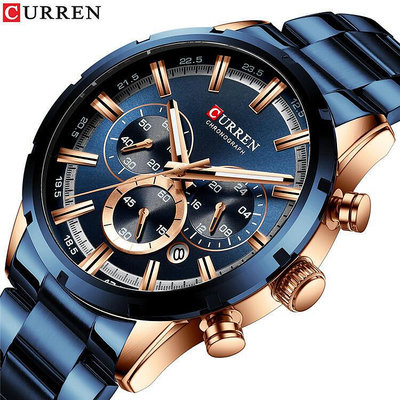 CURREN卡瑞恩8355 鋼帶手錶簡約日曆大錶盤商務表防水男生時裝