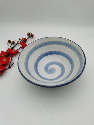 日式回流 雪花釉斗笠陶瓷碗，湯碗，螺旋紋花色，