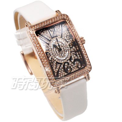 香港古歐 GUOU 閃耀時尚腕錶 滿鑽數字錶 長方型 真皮皮革錶帶 玫瑰金x白 G8201玫白【時間玩家】