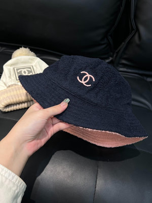 Chanel 藍粉拼色毛巾材質漁夫帽