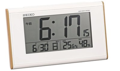 14472A 日本進口 限量品 正品 SEIKO日曆座鐘桌鐘 木紋邊溫溼度計時鐘LED畫面電波時鐘