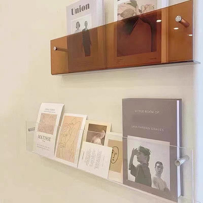 創意壁掛書架墻上置物架透明繪本架亞克力陳列展示架壁收納書報架