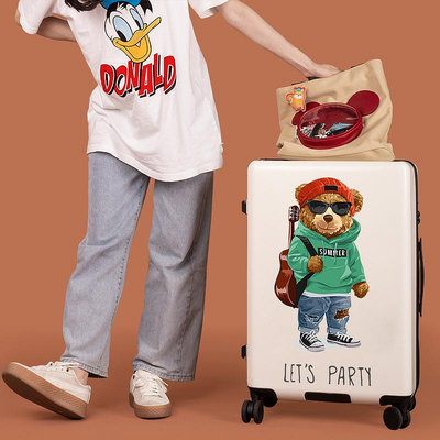 ＂行李箱＂泰迪熊兒童行李箱男孩女孩學生密碼拉桿旅行箱20寸小型輕便24卡通