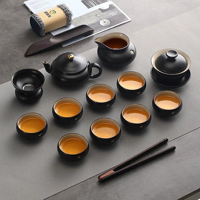 一帆百貨鋪陶瓷整套功夫茶具套裝黑陶茶壺家用蓋碗茶杯泡茶功夫茶