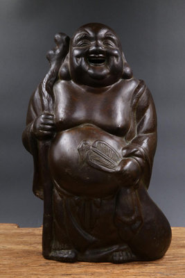 【二手】日本回流古董銅佛像，大一尊。笑彌勒佛，彌勒佛立像置物。日本12534【如意坊】擺件  老物件 老貨