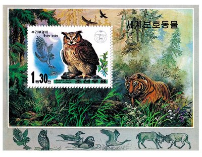 (C2289)北韓2001年鳥類貓頭鷹小型張郵票