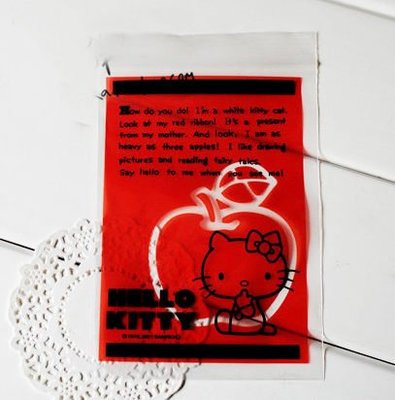 小原屋◕‿◕烘焙包裝日本紅色蘋果kitty小物夾鏈鍊餅乾,飾品袋.小蛋糕袋.點心袋10入