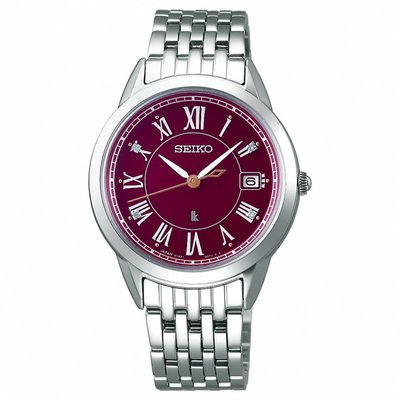 SEIKO 精工 LUKIA 魅力美鑽太陽能女錶-銀x紅/33.9mm(SUT393J1/V147-0CR0R)