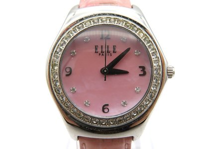 【精品廉售/手錶】巴黎潮牌Elle 母貝錶盤+鑲水鑽石英女腕錶/漂亮*防水*EL121*美品*法國精品