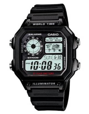 【萬錶行】CASIO  世界地圖十年電力數位錶  AE-1200WH-1A